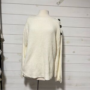 Time and Tru Cream Off-the-Shoulder Sweater with Button Accents